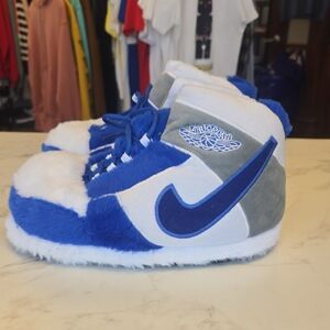 Fashion Bug Kids Blue and White Fuzzy Slippers